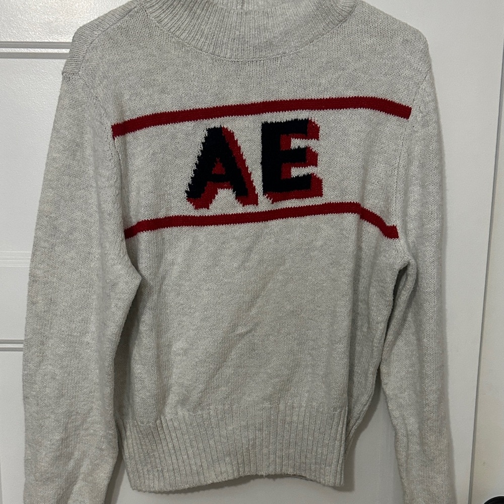 American Eagle Outfitters Gray Sweater with Red and Black Accents
